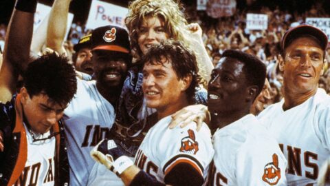 Herecké obsazení filmu Major League při oslavě vítězství