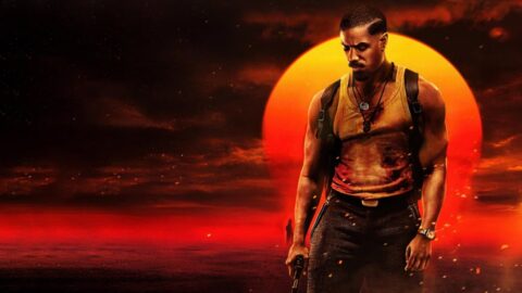 Michael B. Jordan ve filmu Sinners na pozadí dramatického oranžového nebe