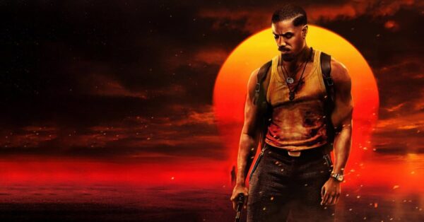 Michael B. Jordan ve filmu Sinners na pozadí dramatického oranžového nebe