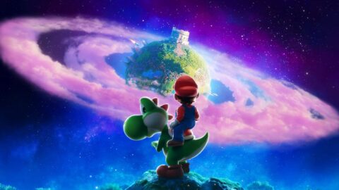 Mario a další postavy ve scéně z filmu Super Mario Galaxy Movie