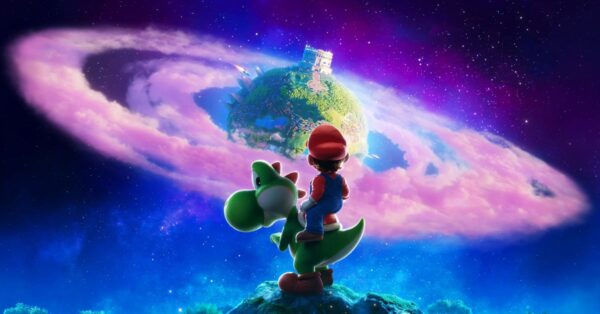 Mario a další postavy ve scéně z filmu Super Mario Galaxy Movie