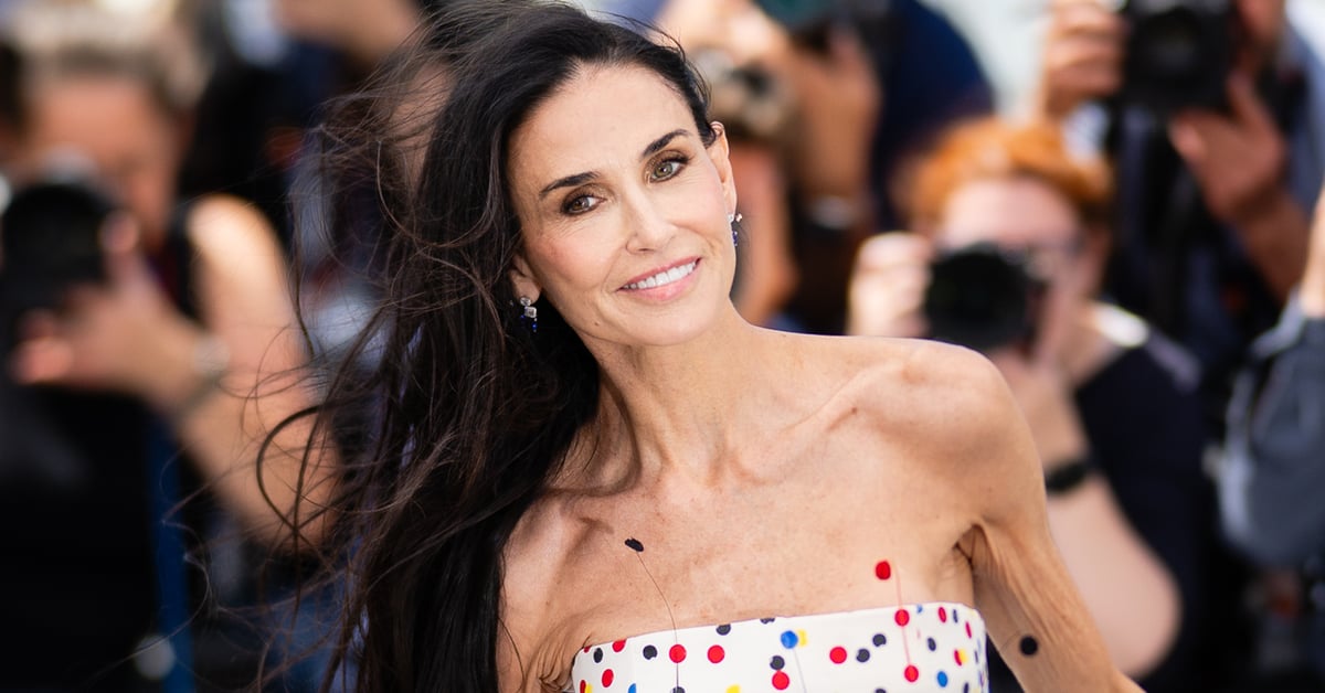Demi Moore v puntíkovaných šatech Jacquemus na filmovém festivalu v Cannes 2026