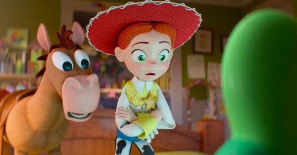 Jessie z Toy Story 5 s vyděšeným výrazem