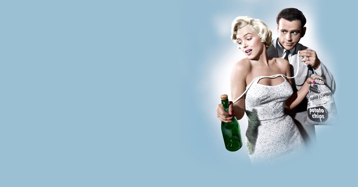 Marilyn Monroe v bílých šatech s úsměvem a šampaňským ve filmu Sedmého nebe svrbí ruce