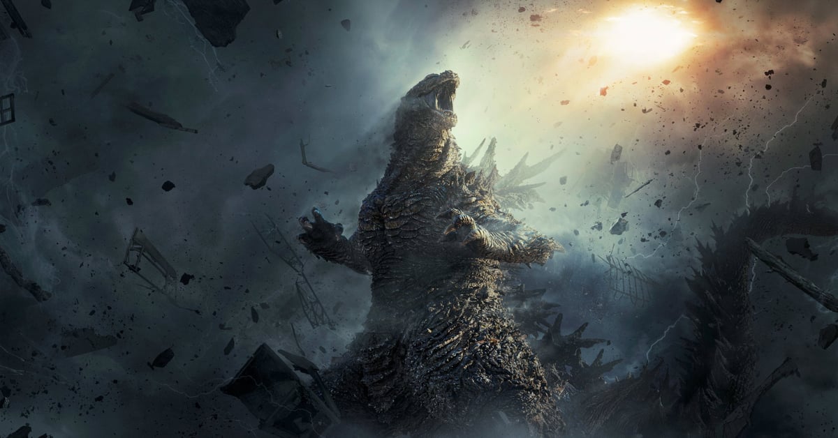 Godzilla řve uprostřed zkázy ve filmu Godzilla Minus Zero