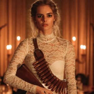 Samara Weaving jako nevěsta ve filmu Ready or Not - herečka nově obsazená do role Emmy Frost v rebootu X-Men