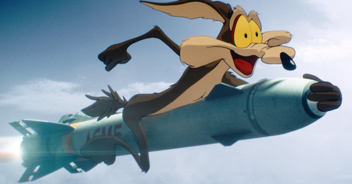 Vilda E. Kojot letí na raketě značky Acme ve filmu Coyote vs. Acme