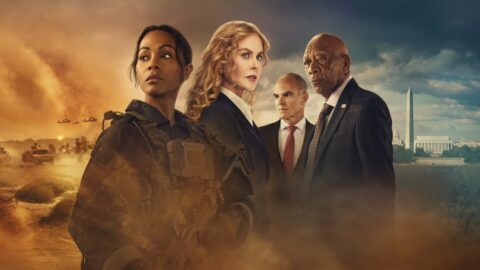 Zoe Saldaña, Nicole Kidman, Morgan Freeman a Michael Kelly v klíčovém vizuálu k 3. sérii seriálu Lioness
