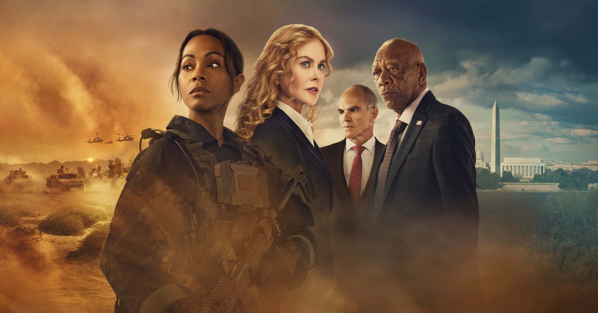 Zoe Saldaña, Nicole Kidman, Morgan Freeman a Michael Kelly v klíčovém vizuálu k 3. sérii seriálu Lioness