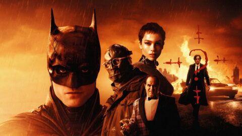 Robert Pattinson jako Batman v masce v oficiálním klíčovém vizuálu k filmu The Batman