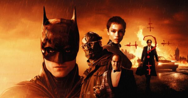 Robert Pattinson jako Batman v masce v oficiálním klíčovém vizuálu k filmu The Batman