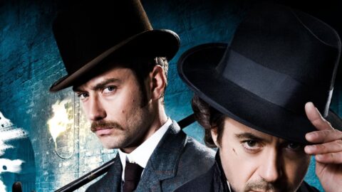 Jude Law jako doktor Watson a Robert Downey Jr. jako Sherlock Holmes ve filmu Sherlock Holmes (2009)