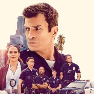 Nathan Fillion jako John Nolan s kolegy z LAPD v klíčovém vizuálu seriálu The Rookie