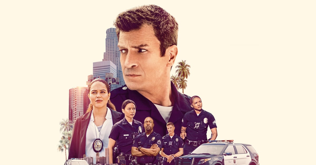 Nathan Fillion jako John Nolan s kolegy z LAPD v klíčovém vizuálu seriálu The Rookie